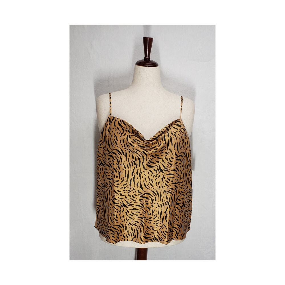 Nine West Gold Leopard Print Cowl Neck Camisole Top XXL Boho Glam Party Office